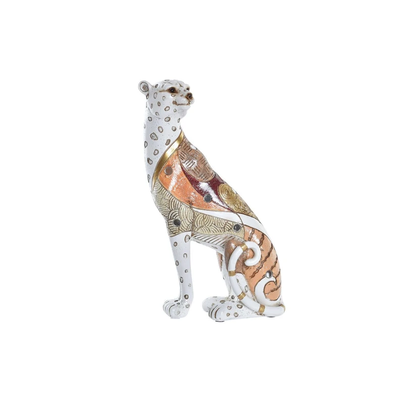 AlexandreHouse Figura Resina 15x8x25 Leopardo Blanco Meti_FD195830, Multicolour