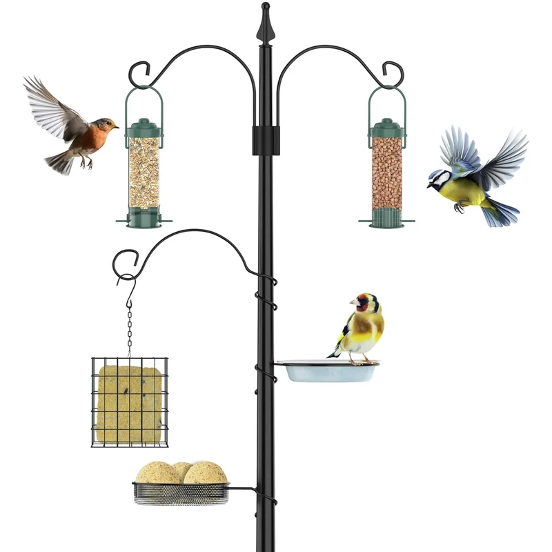 ZENO Bird Feeder with 3 Bird Feeders & 2 Dishes | Bird Feeders Hanging Station | Bird Feeding Station | Bird Feeder Pole | Metal Feeder Stand for Birds | Weather Resistant | Heavy Duty