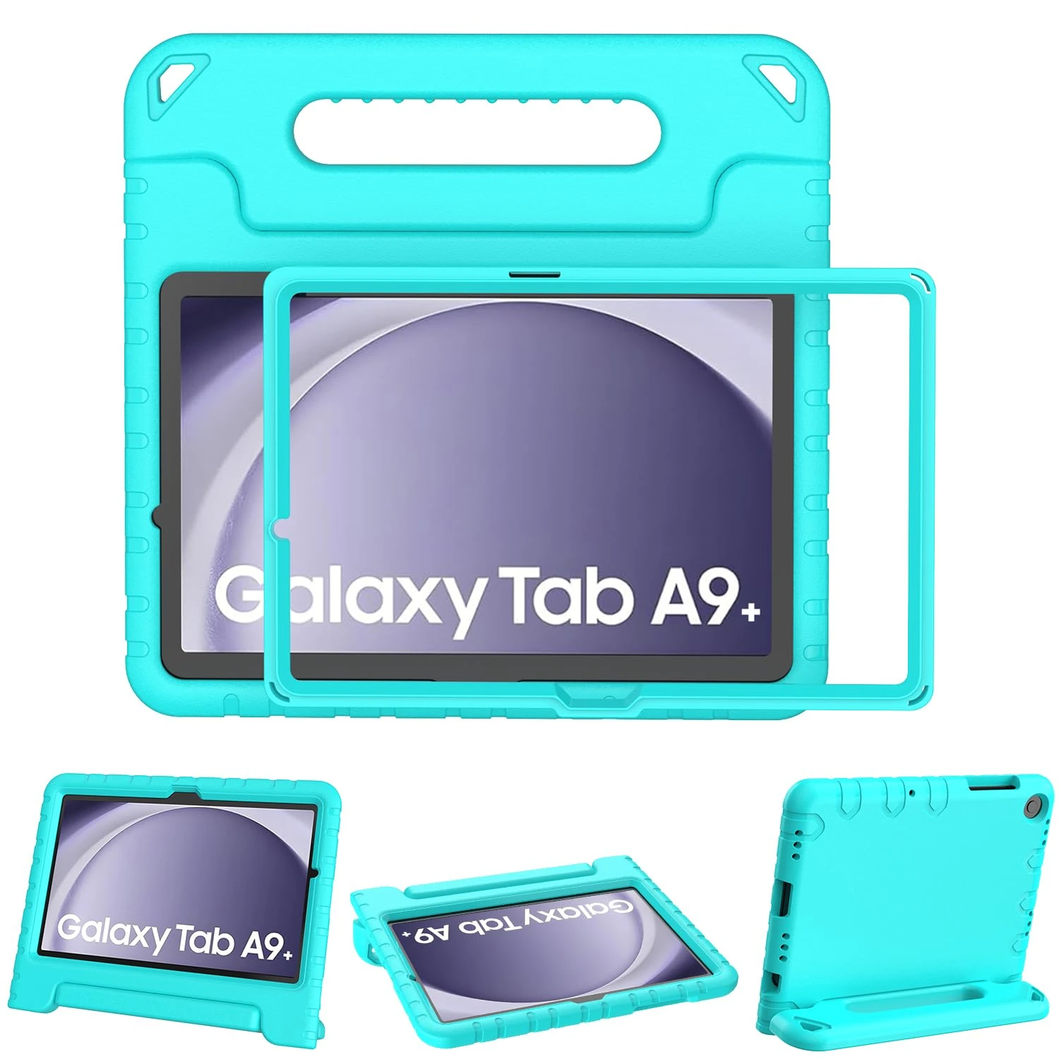 SINSO Kids Case for Samsung Galaxy Tab A9+ Plus 11 Inch 2023/Samsung Galaxy Tab A11+ Plus 11 Inch 2025, Shockproof Protective Tablet Case with Screen Protector/Handle/Stand, Turquoise