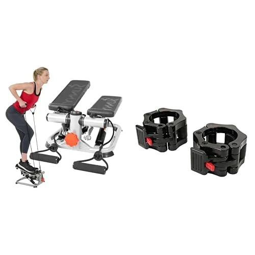 Sunny Health & Fitness Advanced Mini Home Steppers with Resistance Bands - SF-S0978 + Locking Collar Clamps with Quick Release for Olympic Barbells for Pro Training