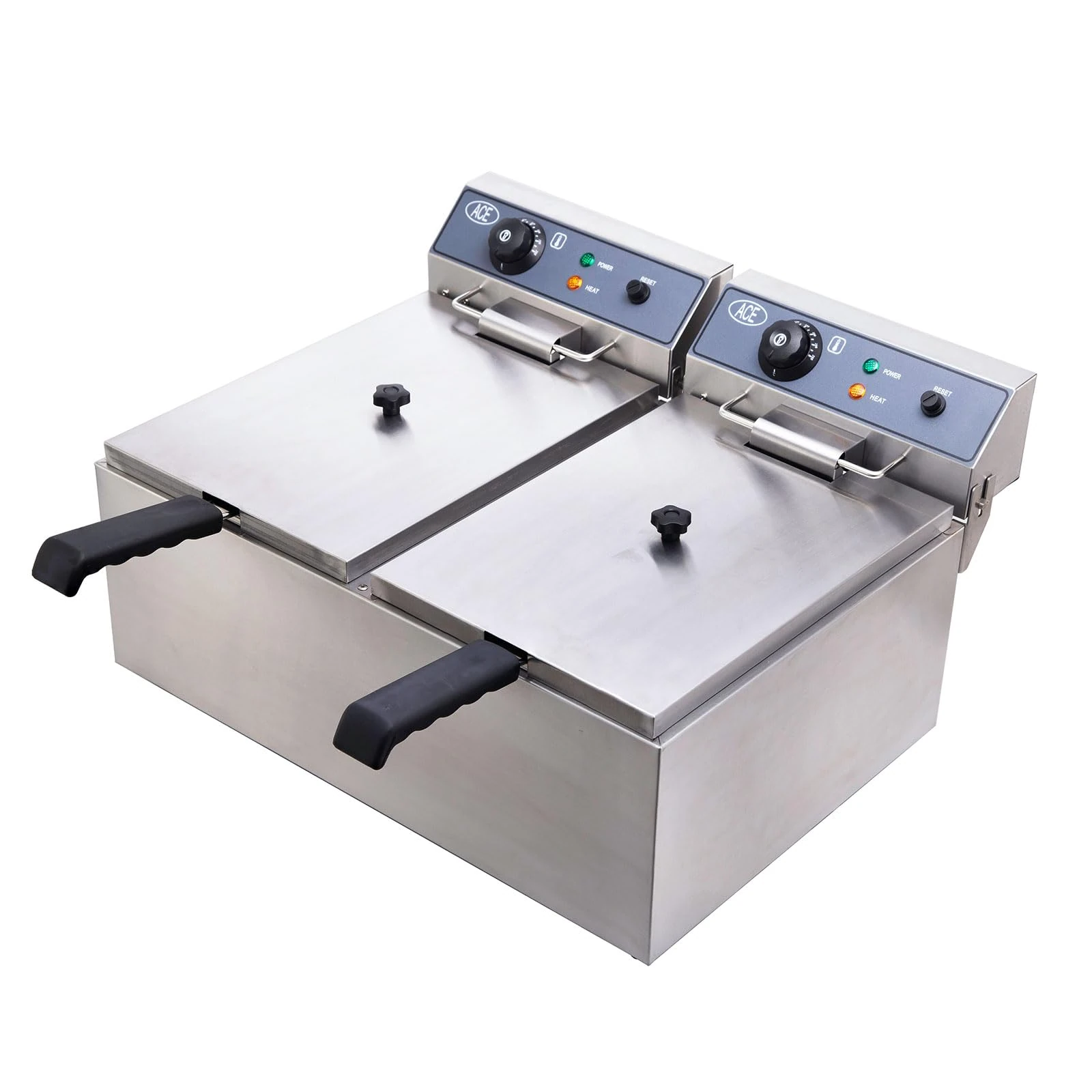 HAKKA Commercial Deep Fat Fryer, Double Tanks 17Lx2 Electric Large French Fries Chip Fryer with Removable Oil Containers Easy Clean 240V 6000W Stainless Steel Frying Machine with 2 Baskets & Lids