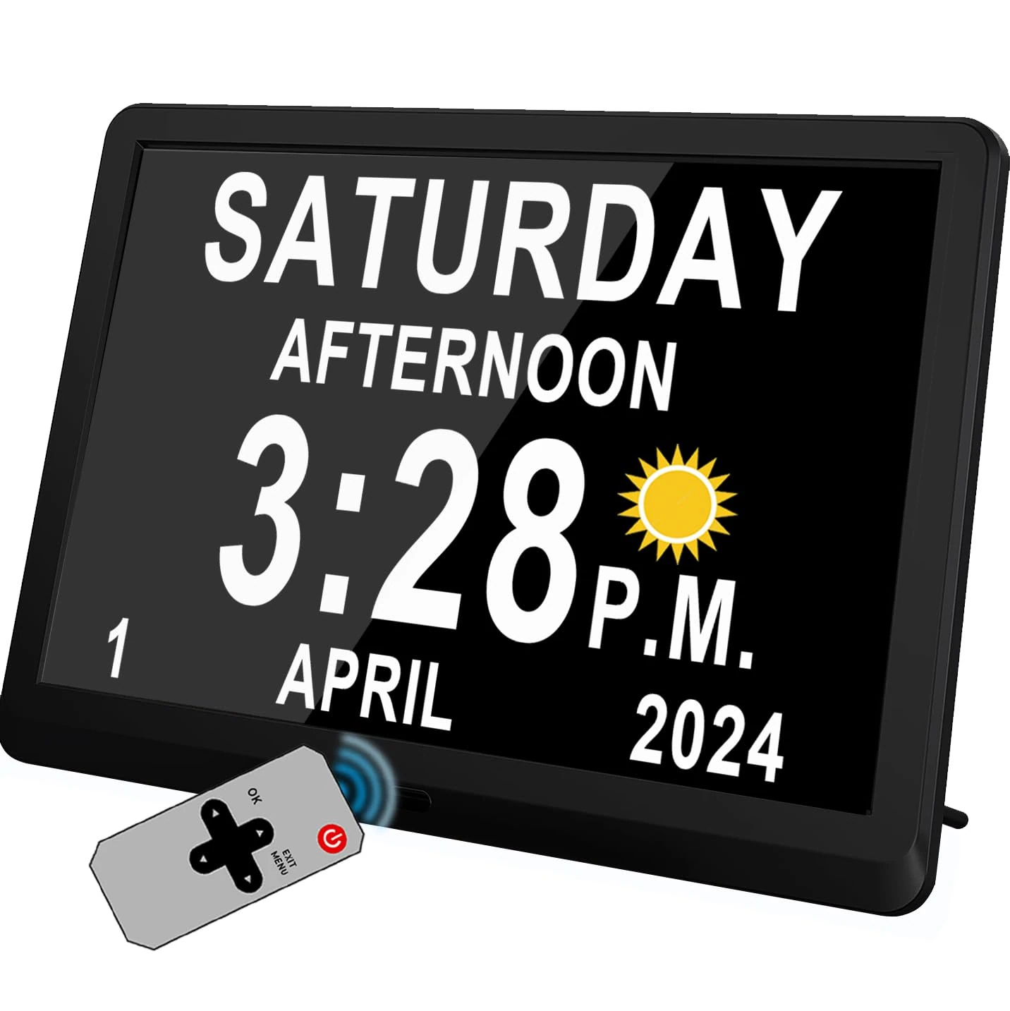 Véfaîî 10" Inch Large Digital Clock with Auto DST and Sun Moon Icons, Custom Reminders and Calendar, Day Date for Seniors Dementia Alzheimers' Clock with Remote Control
