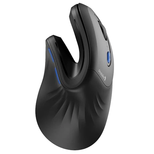 ProtoArc EM11 NL Ergonomic Mouse, Wireless Vertical Mouse Rechargeable Optical Mice with Multi-Device (Bluetooth + Bluetooth + USB Connection), Adjustable DPI for Computer, iPad, Mac, Windows (Blue)