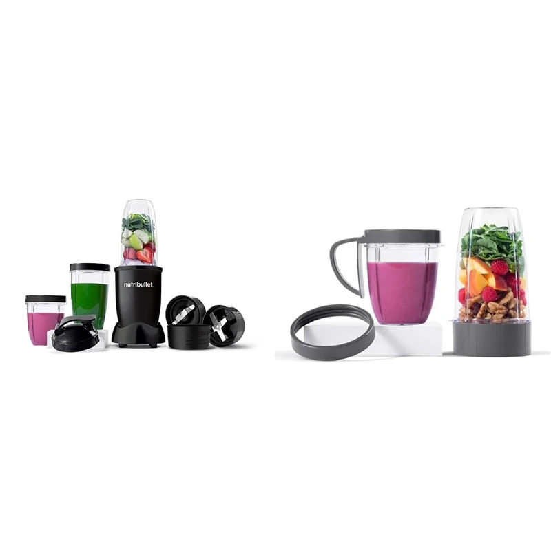 Nutribullet Mega Pack with Nutribullet 900w Motor Base & 7 Accessories - 1x 500ml Cup, 2x 700ml Cup, Smoothie Maker + NutriBullet Deluxe Upgrade Kit (As Seen on High Street TV), Packaging may vary