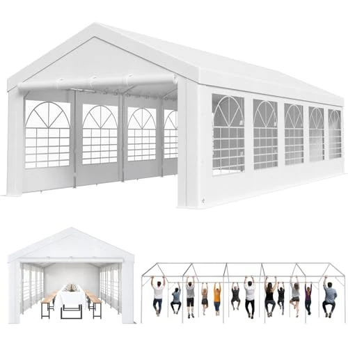 Homall Gazebo 4 x 10 m Waterproof Stable Winterproof Party Tent with 4 Side Panels and Window, Garden Gazebo Garden Tent for Party, Garden, Backyard, White