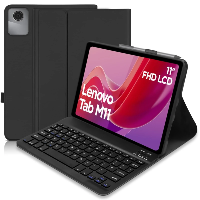 for Lenovo Tab M11 Case with Keyboard 11 inch 2024, UK layout Keyboard Case for Lenovo Tab M11, Slim Smart Cover with Detachable Keyboard and Pen Holder, Black