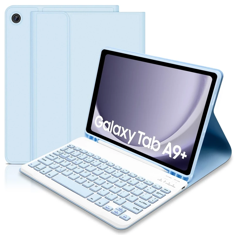 Case with Keyboard for Samsung Galaxy Tab A9 Plus 11 Inch 2023 (SM-X210/X216/X218),Built-in S Pen Holder - Slim Smart Cover with Detachable Bluetooth keyboard for Tablet samsung A9+ (Blue)
