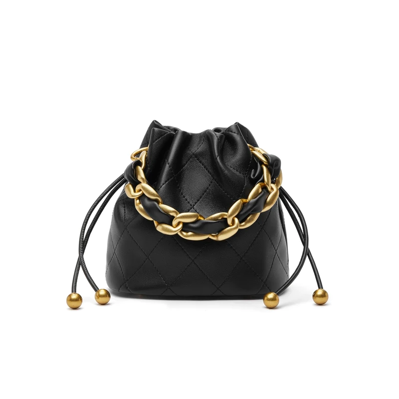 Doris&Jacky Small Quilted Drawstring Bucket Purse Designer Crossbody Shoulder Bag For Women, 1-black