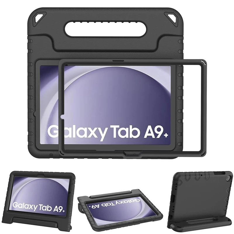 SINSO Case for Samsung Galaxy Tab A11+ Plus 11 Inch 2025 / A9+ Plus 11 Inch 2023, Built-in Screen Protector, Shockproof Light Weight Kids Tablet Case with Handle/Stand, Black