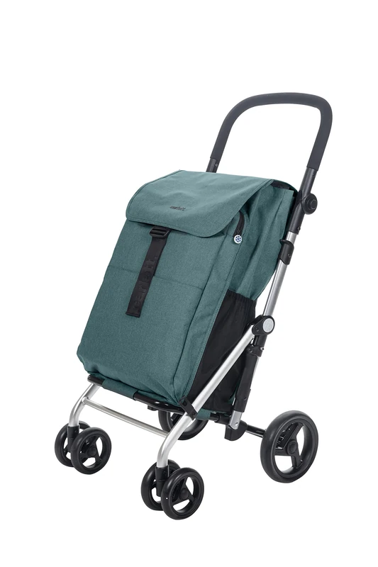 CARLETT Foldable Supermarket Shopping Trolley with 4 Wheels and a Large Capacity of 32 kg, Main 58 L, Thermal Bag 12 L and Waterproof Fabric, Green, 32kg