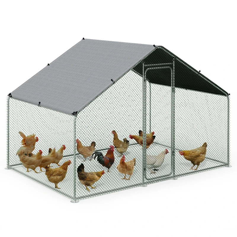VOUNOT® Walk In Chicken Run Coop, Large Galvanised Metal Poultry Cage with Lockable Door, Waterproof Roof Cover for Chickens, Hens, Rabbits, Ducks & Small Animals, 300 x 200 x 200 cm