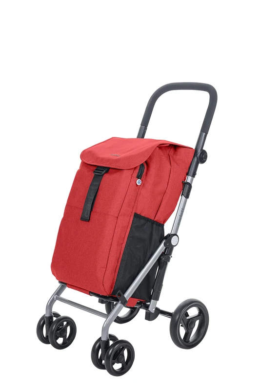 Carlett Classic Duo Foldable Shopping Cart with Free Hooks Robust Shopping Trolley 4 Wheels Adjustable Handlebar with Brake Red 25kg