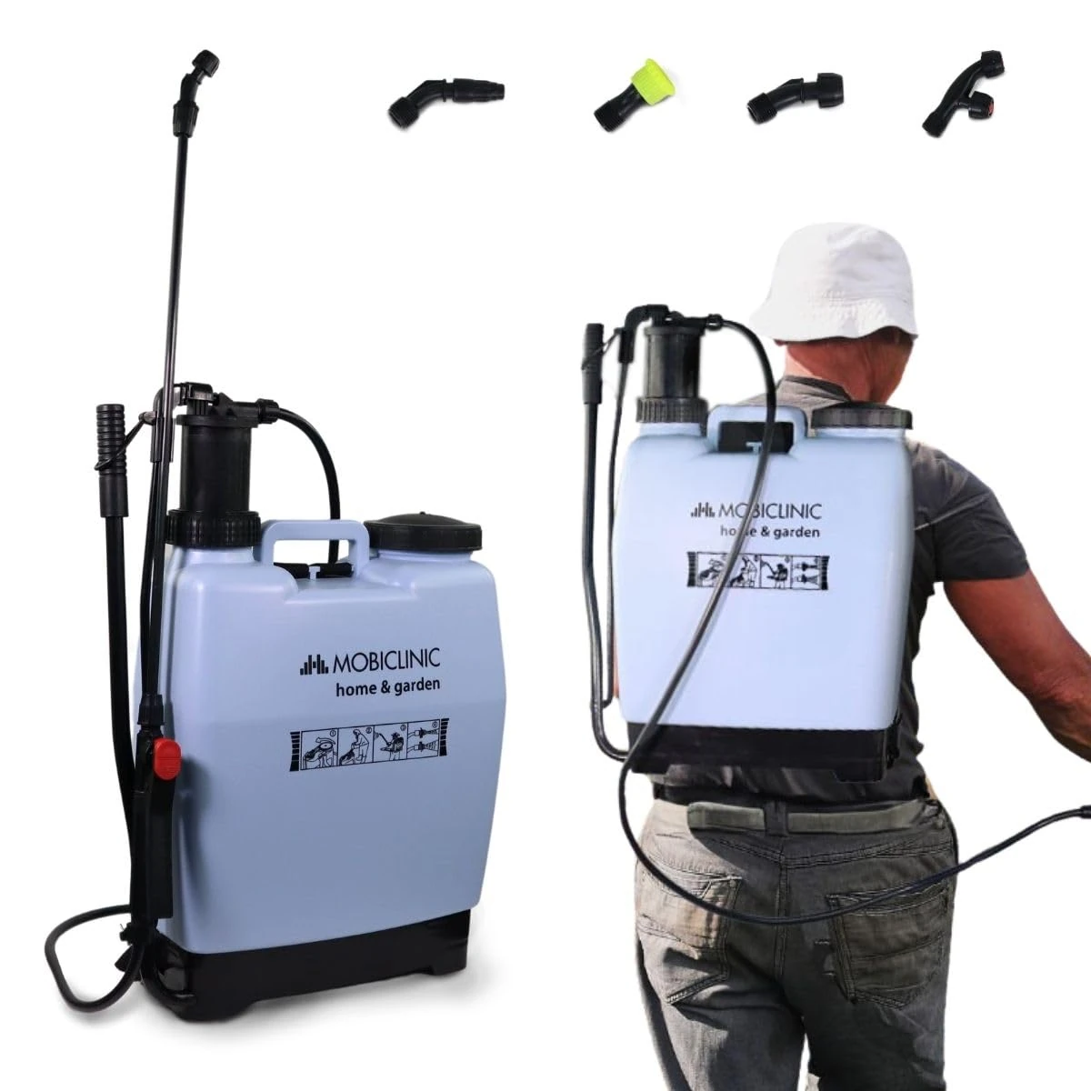 Mobiclinic®, Pump Sprayer, 16 L, Gardening, Pump Pressure, 4 Adjustable Nozzles, Lightweight 2 kg, Sprayer, Irrigation, Pest Control, Plant Care, Fumibug