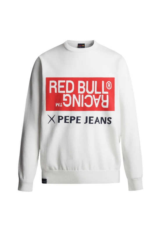 Red Bull Racing X Pepe Jeans Men's RBR Intarsia Logo Knit Crew Neck Knitwear, White (Off White), X-Small