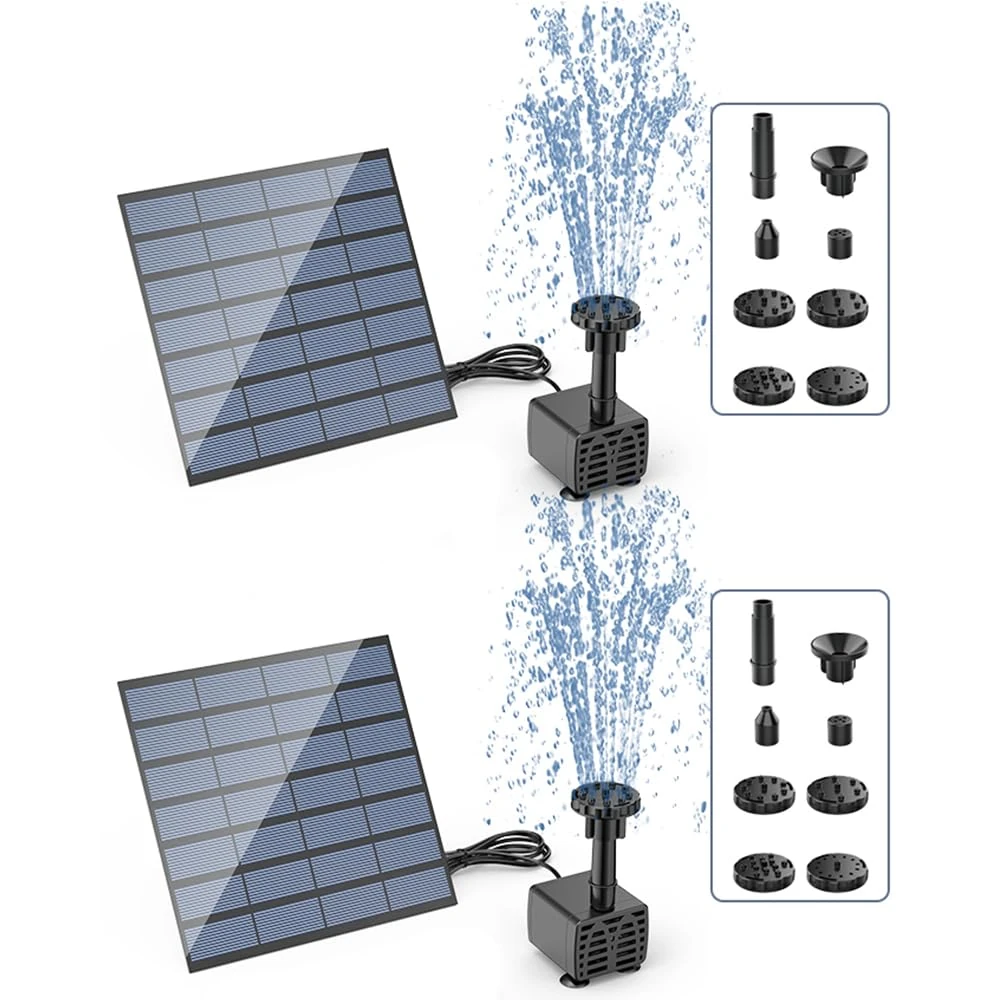 AISITIN 2 x Solar Fountain 2024 Outdoor Garden Solar Fountain DIY Pump with 6 Nozzles for Ponds, Bird Baths, Patio, Decoration