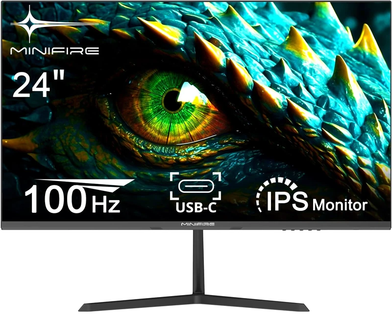 Minifire 24-inch Business Monitor, 1920x1080 Full HD, 100Hz, Fast VA Flat Panel, 4000:1 High Contrast Ratio PC Screen, 75% DCI-P3, HDR, 8 Bits, USB-C&HDMI 1.4, VESA 75x75mm (MF24X3AL)