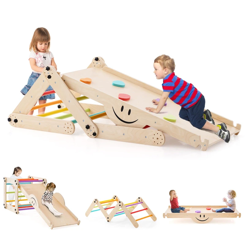 COSTWAY Climbing Frame, Wood, Colourful, 60 x 59 x 60 cm - Image 1