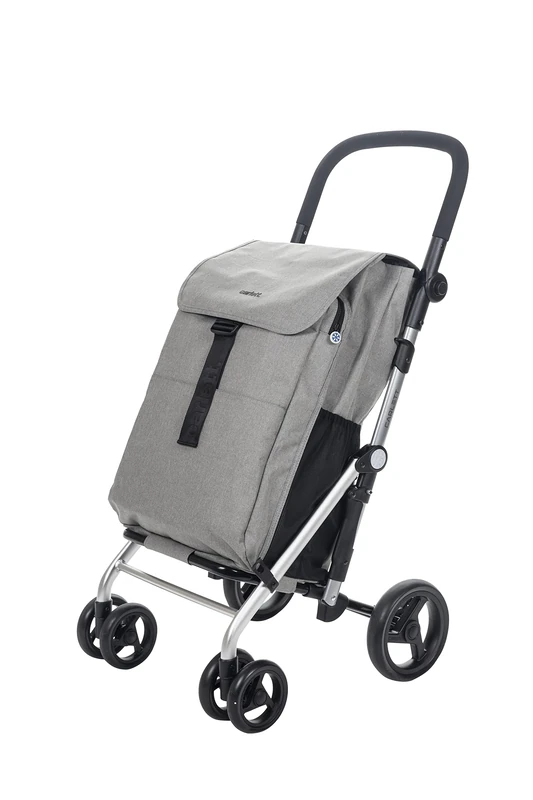 Carlett - Classic Family Pack | Folding Shopping Trolley with Gift Hook |Heavy Duty Supermarket Trolley | 4 Wheels | Large Capacity 64L | Main Bag 32kg | Isothermal Bag 12L |Grey