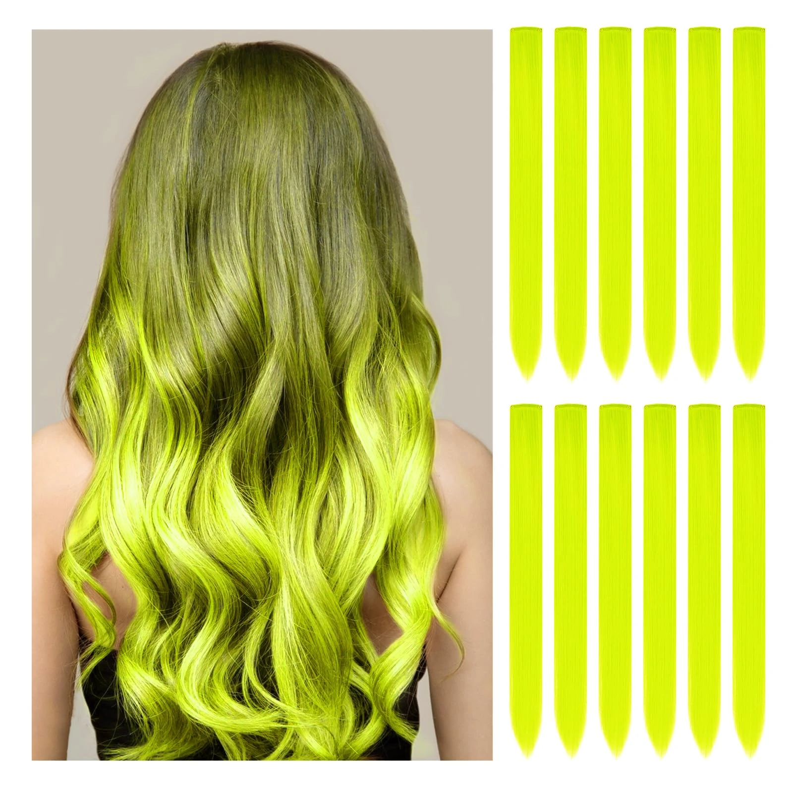 12 PCS Yellow Hair Extensions Clip In for Kids Girls Women, 22" Highlights Coloured Hair Extensions, Synthetic Straight Hair Piece DIY Girls Hair Accessories on Daily Party (12 PCS Yellow)