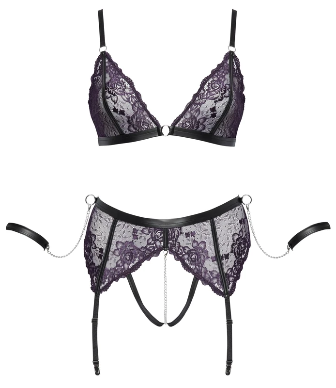 Cottelli Bondage Women's Bra Set Black/Purple XXL