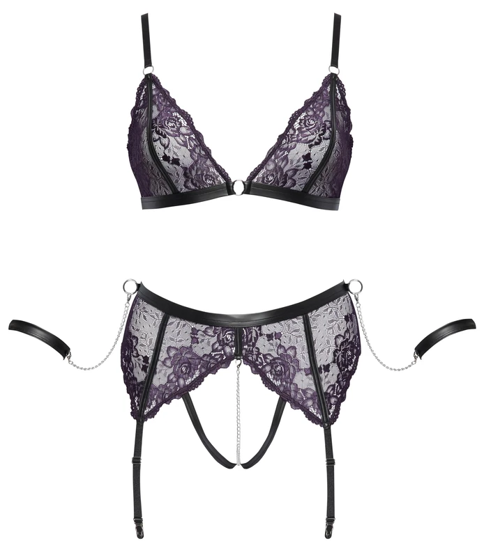 Cottelli Bondage Women's Bra Set Black/Purple 3XL - Image 1