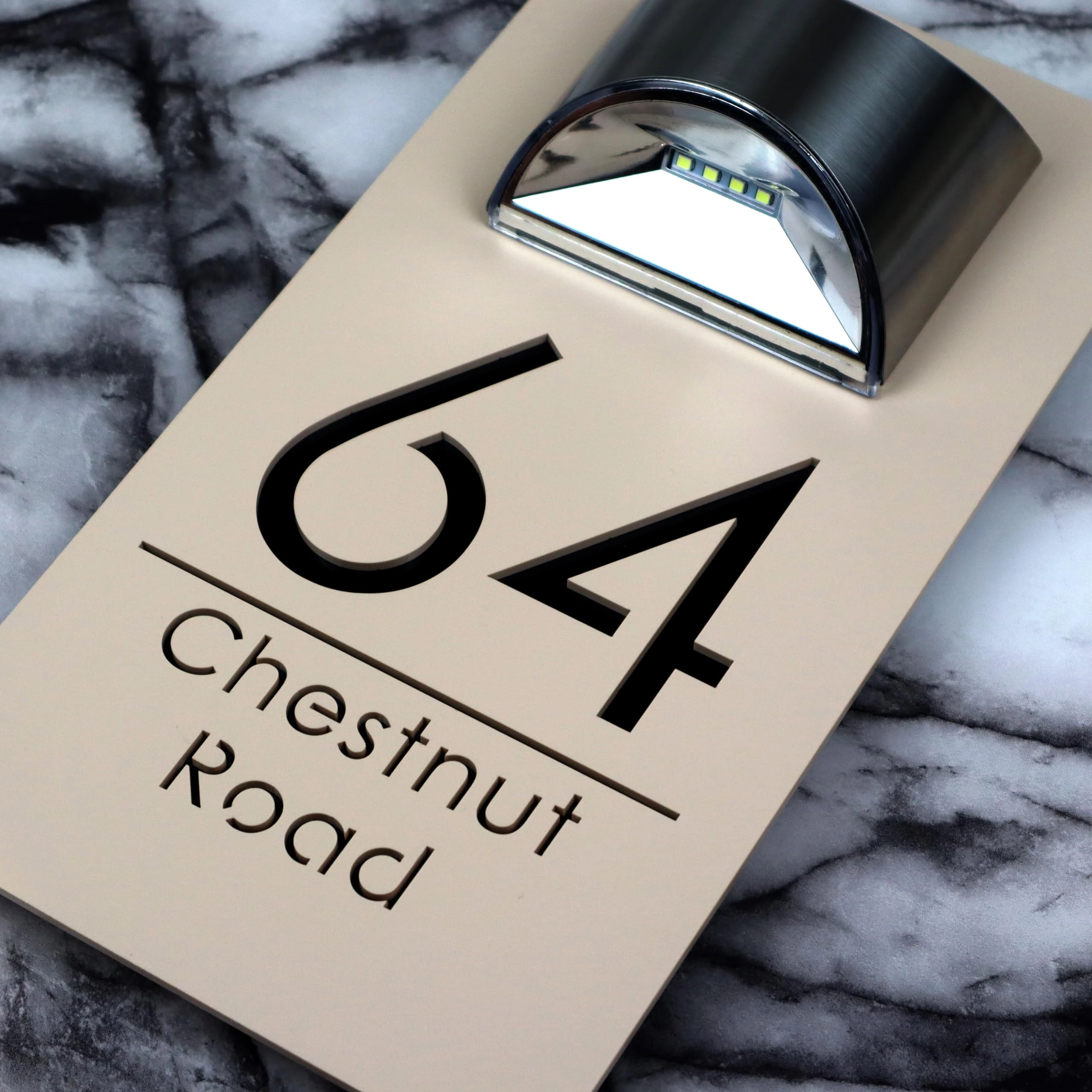 K Smart Sign | Bellissima LED F31 | Solar Light House Signs Door Number Plaques For Wall With Light Name Plaques For Outside (Matt Cream & Gloss Black)