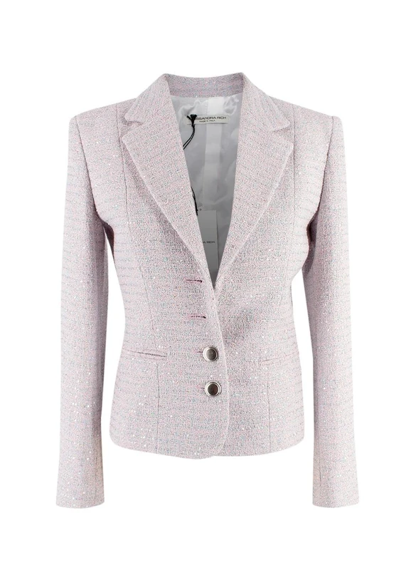 Alessandra Rich Pre-loved Light Pink and Blue Sequin Tweed Jacket