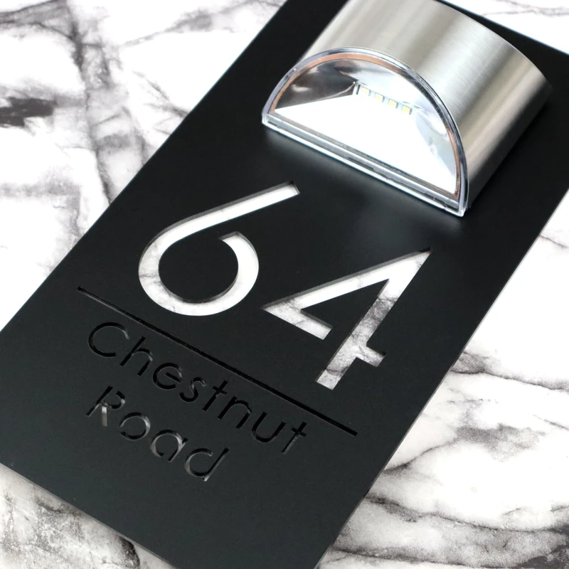 K Smart Sign | Bellissima LED F31 | Solar Light House Signs Door Number Plaques For Wall - Matt Black & White Marble