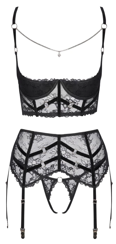 Cottelli Lingerie Women's Shelf Bra Set Chain Black 85B/L
