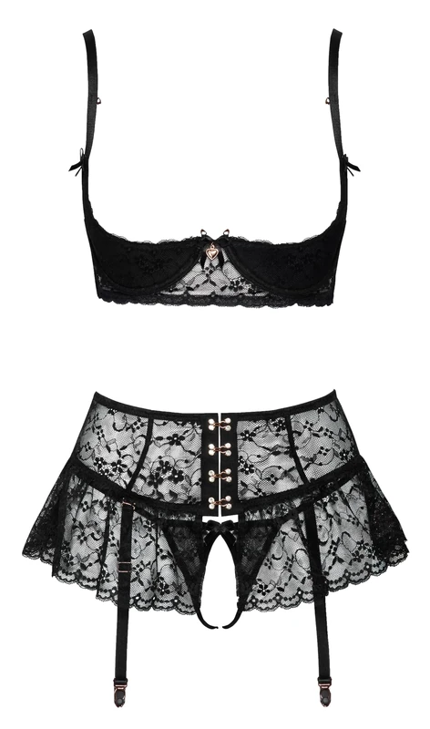 Abierta Fina Women's Suspender Shelf Bra Set Black 85C/L
