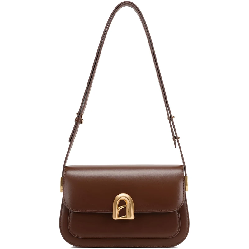 LA'FESTIN Genuine Leather Shoulder Purse for Women, Designer Handbag with Adjustable Strap, Going Out Crossbody Bag, Brown, 8.86" L * 2.95" W * 5.51" H - Image 1