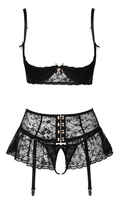 Abierta Fina Women's Suspender Shelf Bra Set Black 80B/M