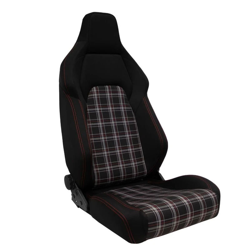 AutoStyle Sport seat 'VGR' - Black Fabric + Fabric in Red checkered pattern + Red stitching - Dual-side reclinable back-rest - incl. slides
