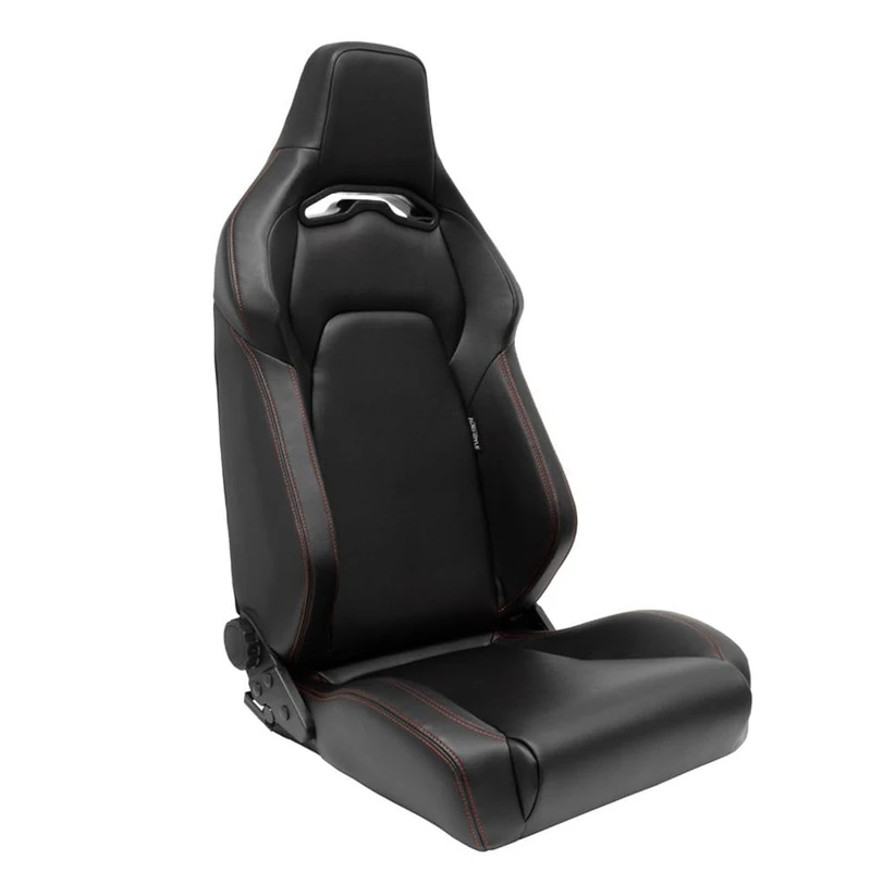 AutoStyle Sport seat 'VGR' - Black Synthetic leather + Red stitching - Dual-side reclinable back-rest - incl. slides