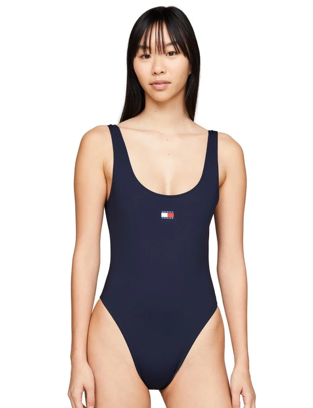 Tommy Jeans Women's ONE Piece (EXT Sizes) UW0UW05094 Scoop Back Swimsuit, Blue (Dark Night Navy), XL - Image 1