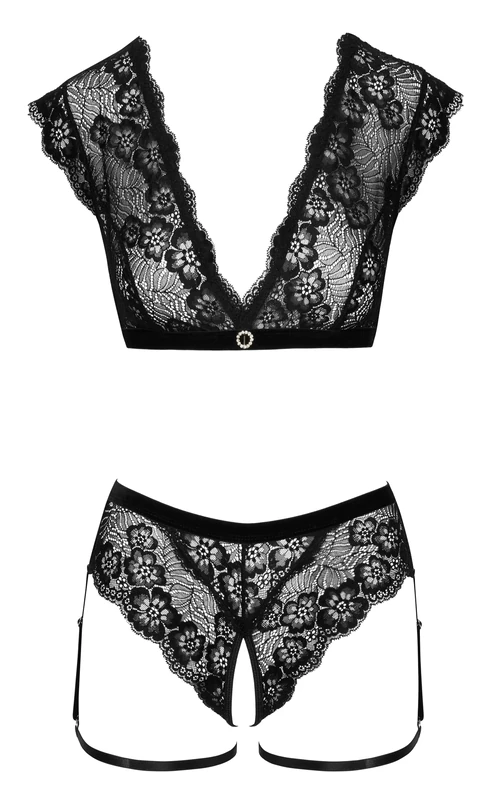 Cottelli Lingerie Women's Top and Crotchless Briefs Black XL