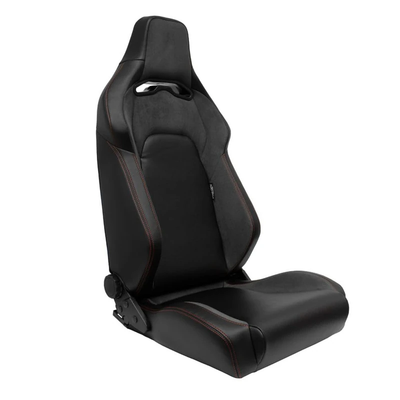 AutoStyle Sport seat 'VGR' - Black Synthetic leather + Dark Grey Fabric/Suede + Red stitching - Dual-side reclinable back-rest - incl. slides