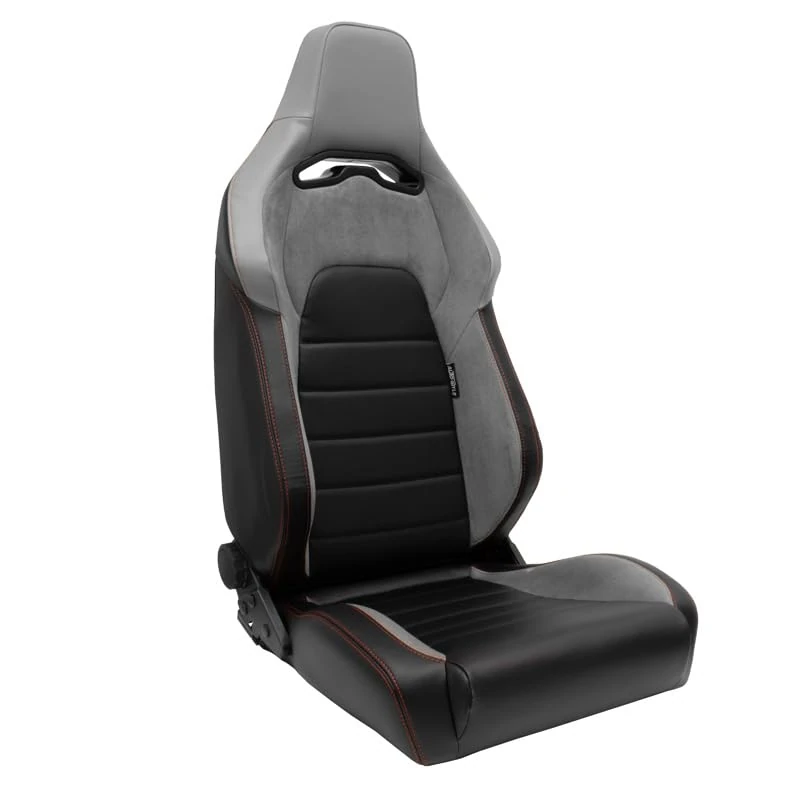 AutoStyle Sport seat 'VGR' - Black Synthetic leather + Light Grey Fabric/Suede + Red stitching - Dual-side reclinable back-rest - incl. slides - Image 1