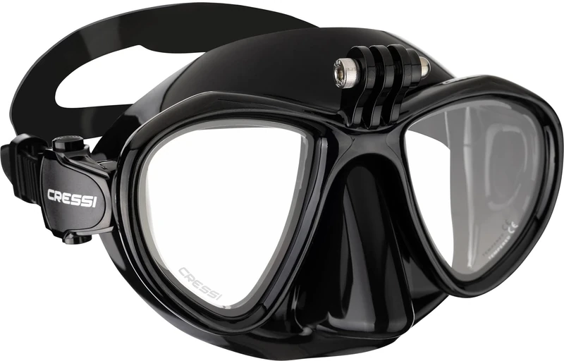 Cressi Metis Action Cam Mask Black/Black - Unisex Reduced Volume Dive Mask with Action Cam Mount, Black/Black, One Size