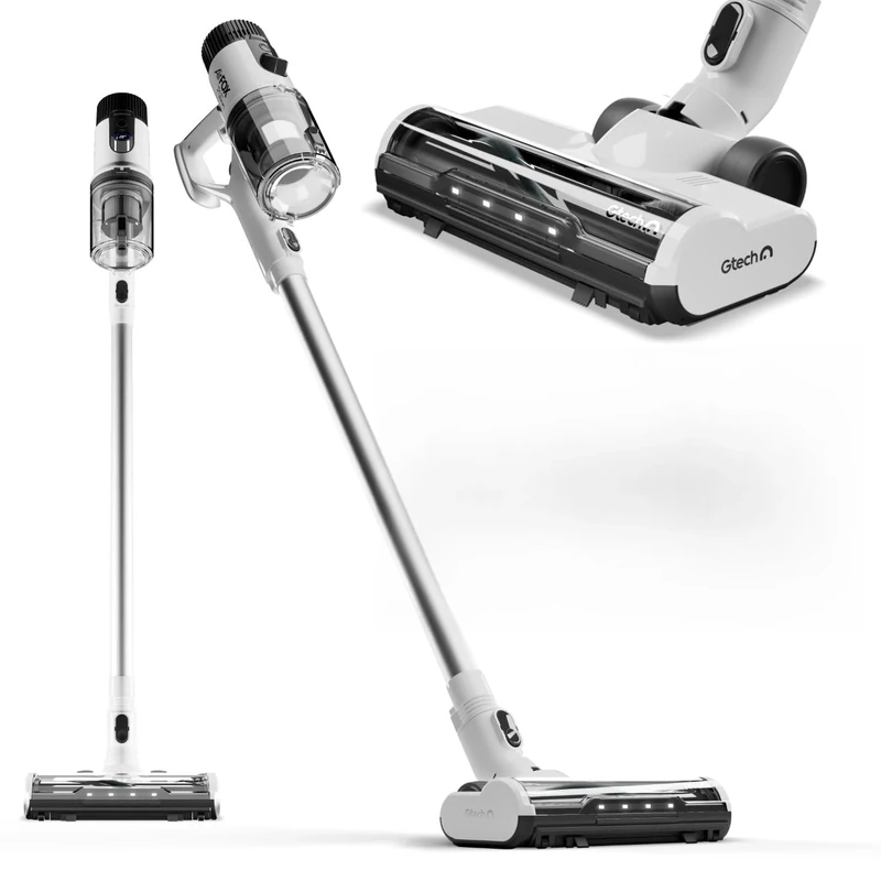 Gtech AirFOX Platinum, Cordless Stick Vacuum Cleaner, 37V Li-Ion Battery with 80 Minute Runtime, 450W Brushless Motor, 2-in-1 Upright & Handheld, LCD Display Panel, White