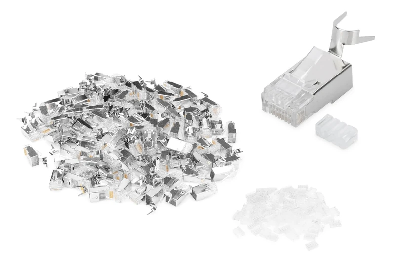 DIGITUS AK-219604 – Cat.6A crimp connector – 100 pieces – RJ45 network connector shielded – for Cat.6A network cable, installation cable – 10GBase-T – 8P8C – AWG 23/1 to AWG 22/1