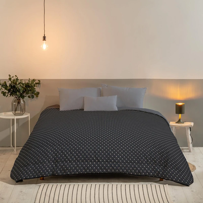 Bleu Calin Hermance Warm Printed Double Duvet - Polyester, Grey, 220 x 240 cm