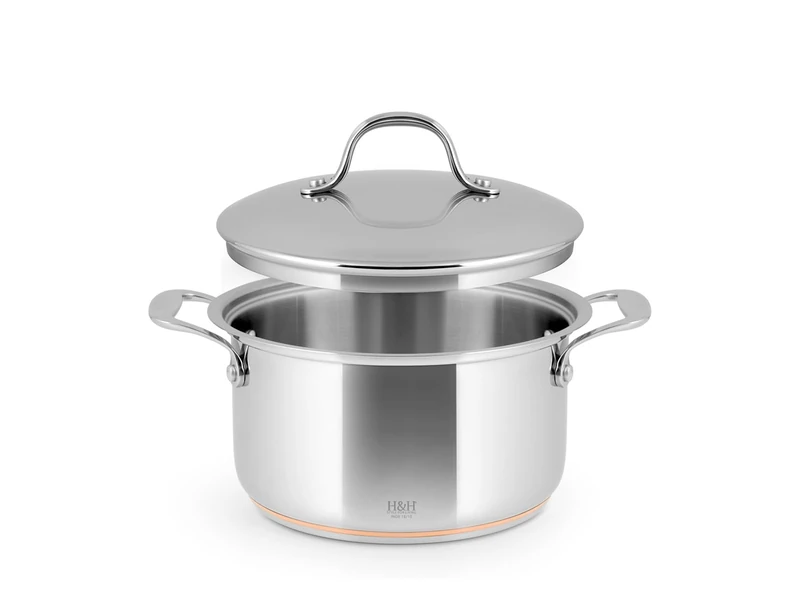 H&H Stainless Steel and Copper 2 Handles 18cm Tall Saucepan with Lid