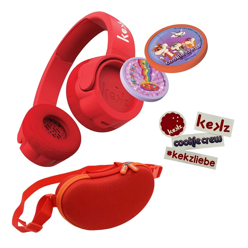 Kekz Starter Set Premium Red Cookie Earphones Including Cookie Crew Radio Play & Wunderkekz & KEKZ Bean Travel Case Red (Headphones for Children, Travel Headphones for Travel & Home)