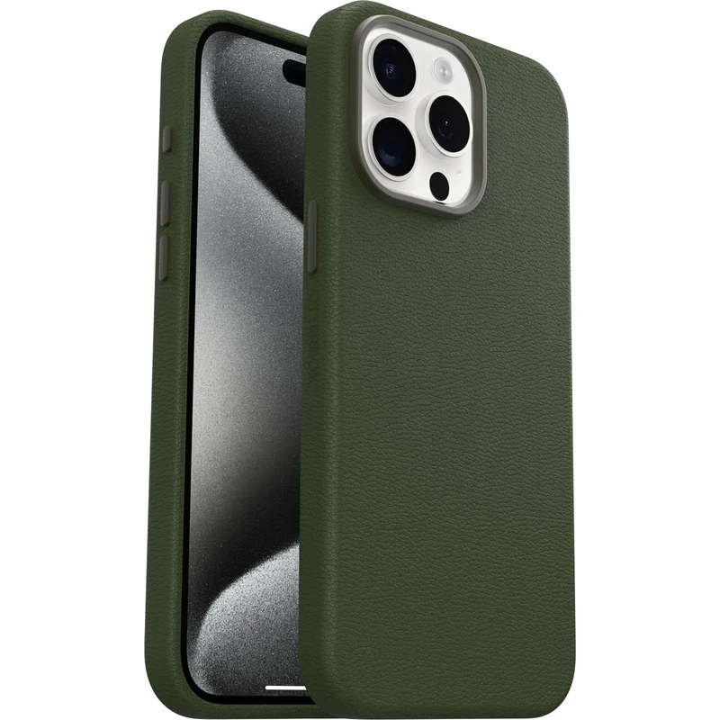 OtterBox iPhone 15 Pro Max Symmetry Cactus Leather for MagSafe - Cactus Grove (Green), Sustainable, Snaps to MagSafe, Ultra-Sleek, Raised Edges Protect Camera & Screen