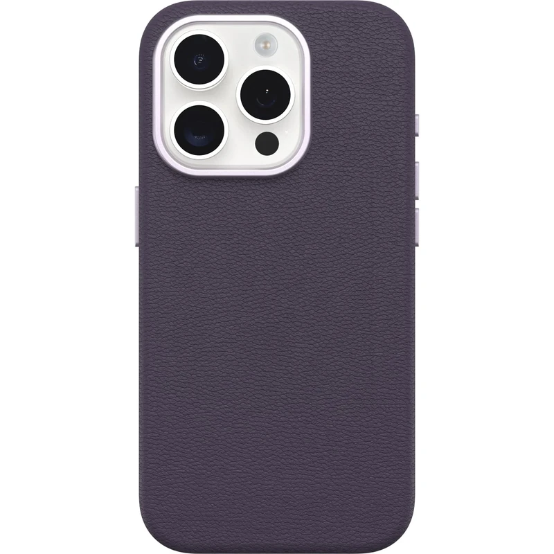 OtterBox iPhone 15 Pro Symmetry Cactus Leather for MagSafe - Plum Luxe (Purple), Sustainable, Snaps to MagSafe, Ultra-Sleek, Raised Edges Protect Camera & Screen