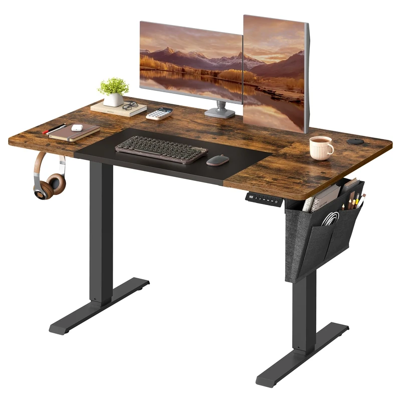 VASAGLE Electric Standing Desk, Height Adjustable Desk, 60 x 120 x (72-120) cm, 4 Memory Heights, Storage Pocket, for Home Office, Study, Rustic Brown and Matte Black LSD015X11V1