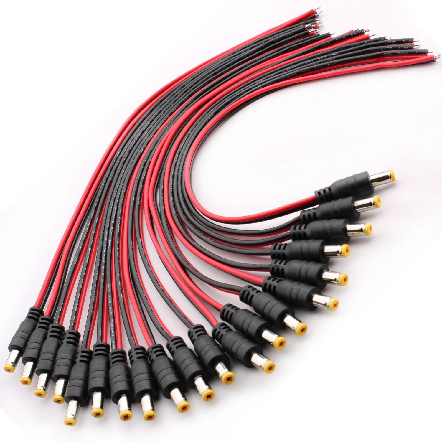 RUNCCI-YUN 20PCS 5.5mm x 2.1mm DC Power Pigtail Cable,18AWG DC Male Power Pigtail Adapter,5.5 x 2.1 mm dc power connector,12V 5A DC Connectors Barrel Connector (2.1mm x 5.5mm, Ultra Thick)