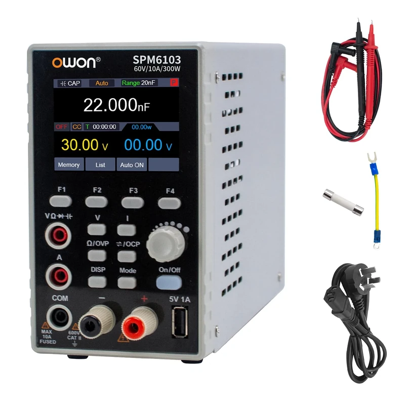 OWON SPM6103 2 in 1 Power Supply & Multimeter(0-60V,0-10A) DC Power Supply Variable, Bench Power Supply, with 2.8 inch High Precision LED, USB Interface Support SCPI, 4 1/2 Digital multimeter