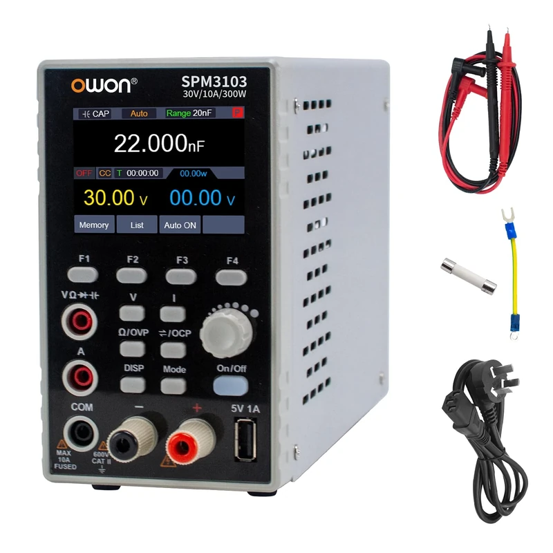 OWON SPM3103 2 in 1 Power Supply & Multimeter(0-30V,0-10A) DC Power Supply Variable, Bench Power Supply, with 2.8 inch High Precision LED, USB Interface Support SCPI, 4 1/2 Digital multimeter